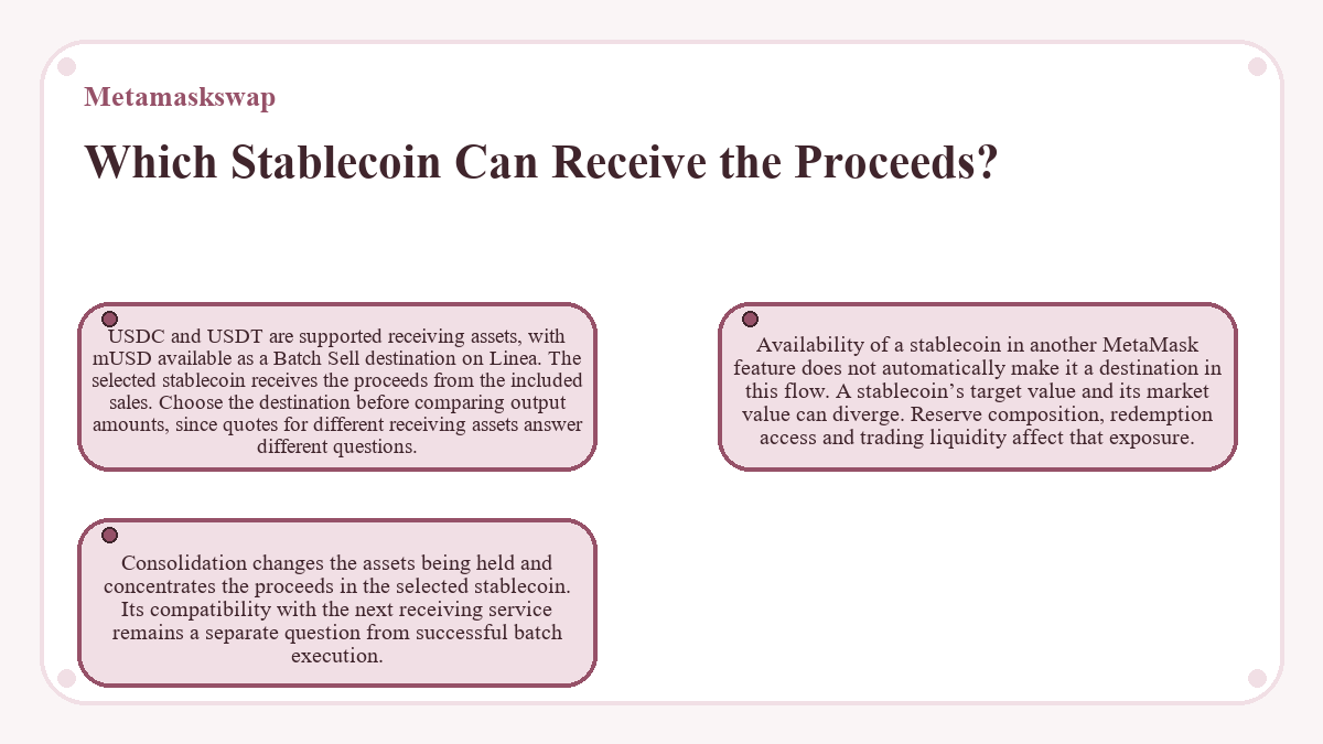 Visual outline: Metamaskswap - Which Stablecoin Can Receive the Proceeds?